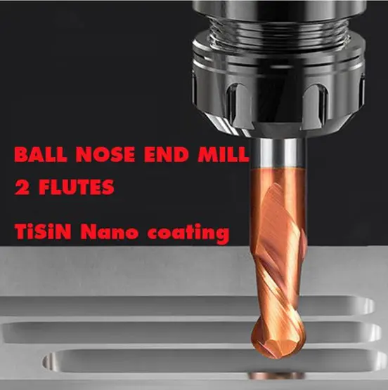 Best-Selling Single Flute End Mill - 55 HRC TiAlN coat ball nose end mill 2 flutes – CEMENTED CARBIDE